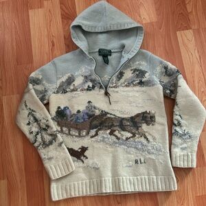 Ralph Lauren Hooded 100% Lambswool Winter Themed Sweater